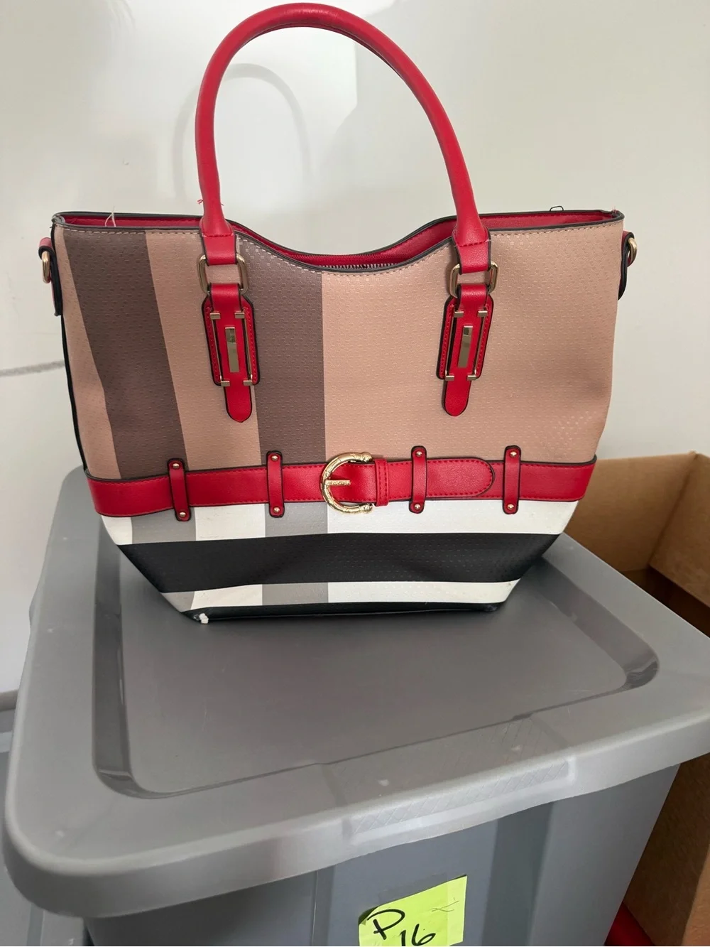 Red-Trim Striped Tote Bag - Women's Handbag